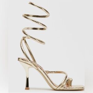 Steve Madden- Shantelle Metallic Gold Spiral Lace Stiletto Sandals